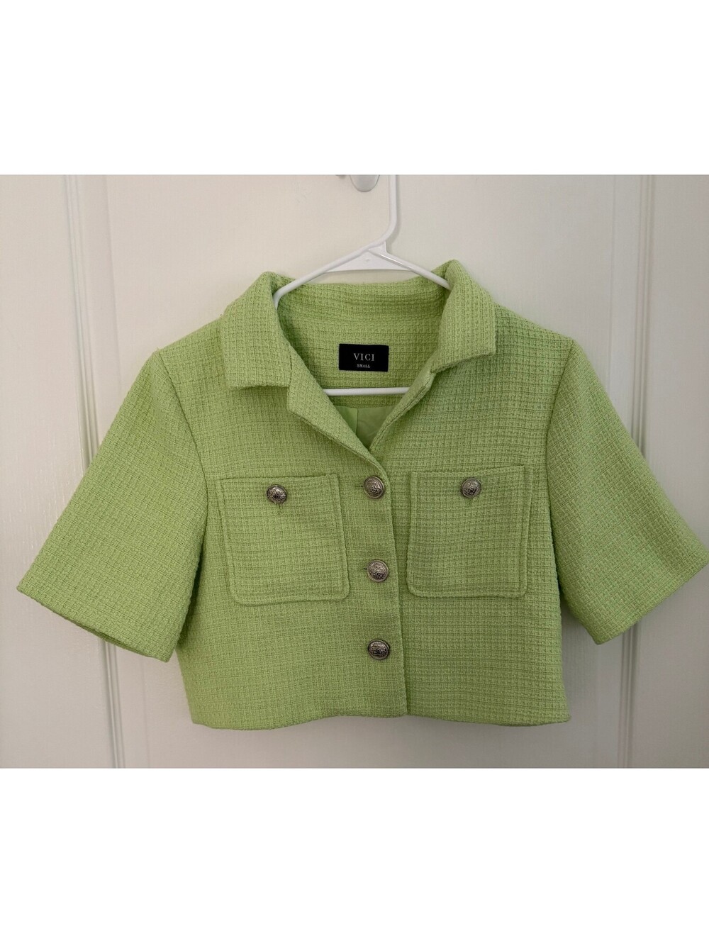 Vici Bright Green Tweed Cropped Jacket Size Small